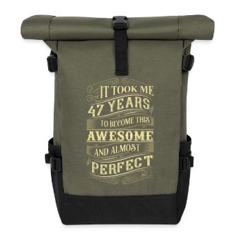 47. Geburtstag - Rolltop Rucksack - Olive/Schwarz - Vorne