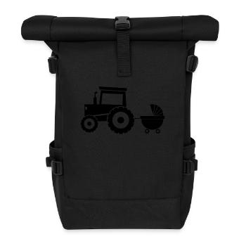 Tractor with baby cart - Roll Top Backpack - black - Front