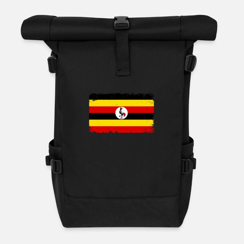 Ouganda Battements de coeur Drapeau Vintage Ouganda - Sac à dos roll top - noir