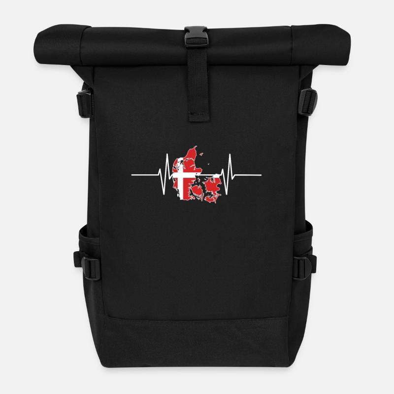 Dänemark Herzschlag Flagge Vintage Dänemark - Rolltop Rucksack - Schwarz