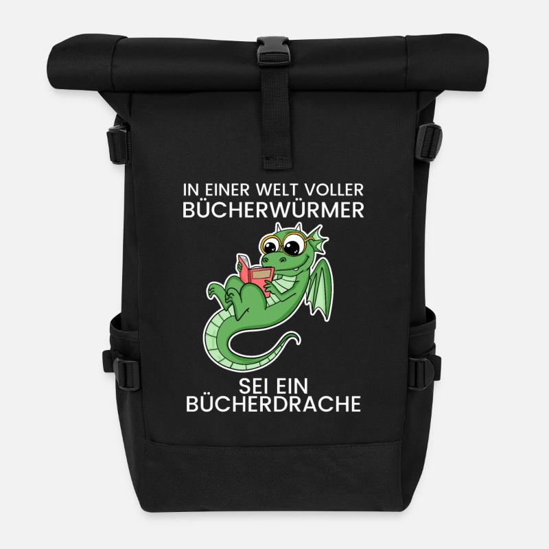 Bücher Drache Drachen - Rolltop Rucksack - Schwarz