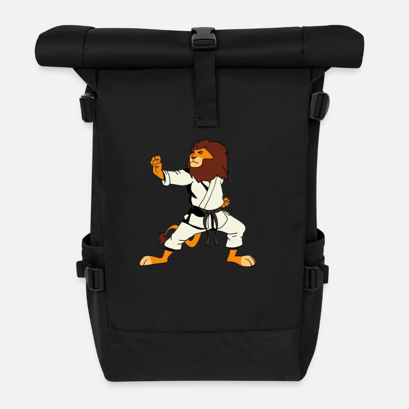 Comic Löwe macht Karate - Rolltop Rucksack - Schwarz