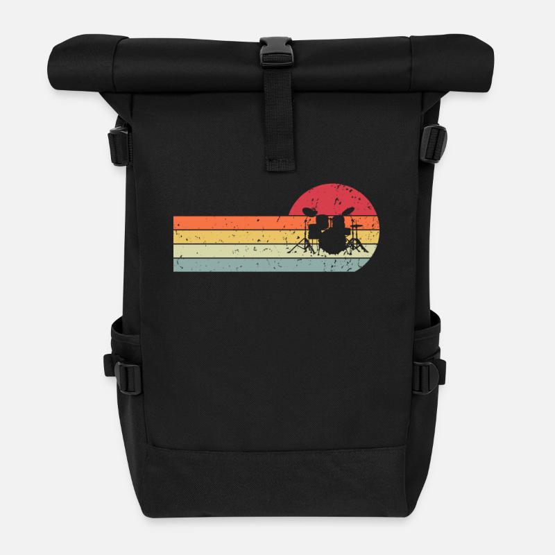 Drums Schlagzeug Schlagzeuger retro vintage - Rolltop Rucksack - Schwarz