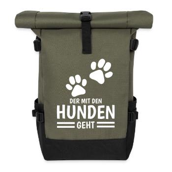 Hund und Herrchen Sprüche - Rolltop Rucksack - Olive/Schwarz - Vorne