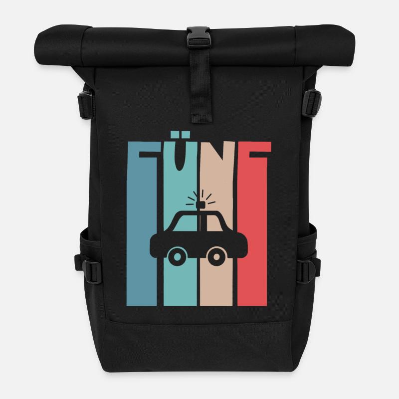 Polizeiauto 5 Jahre Kinder 5. Geburtstag Polizei - Rolltop Rucksack - Schwarz