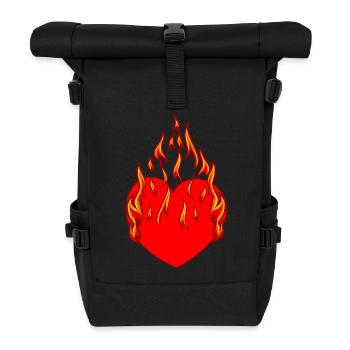 Herz Feuer Flamme Inferno Liebe verliebt Beziehung - Rolltop Rucksack - Schwarz - Vorne