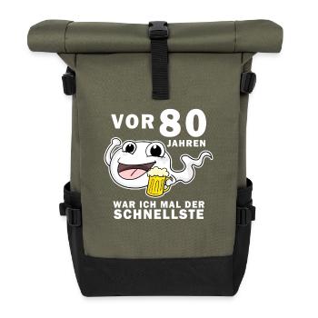 80 Jubiläum Spruch - 80 Jahre - 80. Geburtstag - Rolltop Rucksack - Olive/Schwarz - Vorne