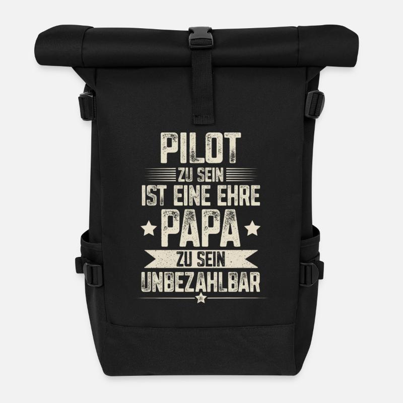 Pilot Papa Vater Vatertag - Rolltop Rucksack - Schwarz