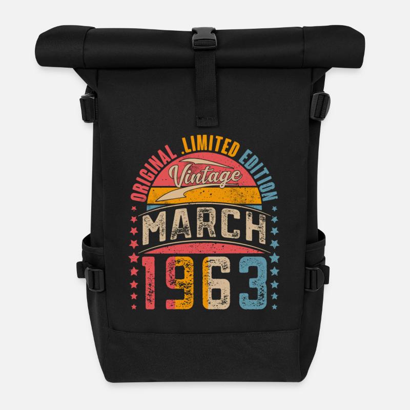 1963 Geburtsjahr März Geburtstag - Rolltop Rucksack - Schwarz