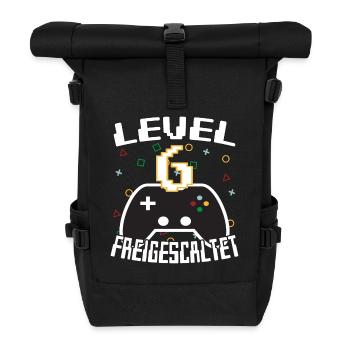 Level 6 freigeschaltet Gamer Kinder Geburtstag - Rolltop Rucksack - Schwarz - Vorne