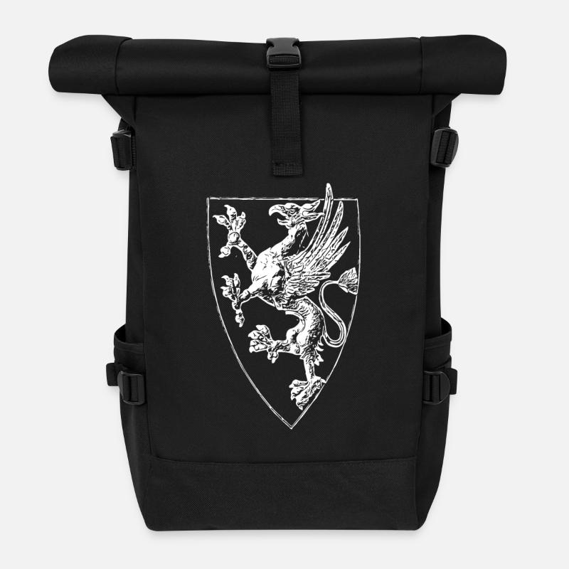 Rostock - stehender Greif - Rolltop Rucksack - Schwarz