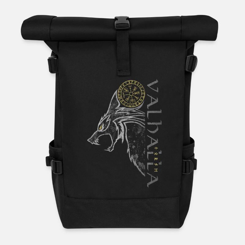 Valhalla Wolf Vegvisir Wikinger Runenkompass - Rolltop Rucksack - Schwarz