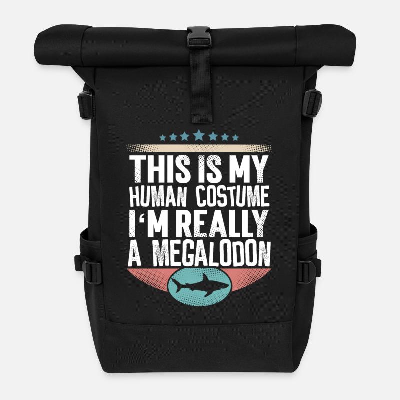 Megalodon Riesen Hai - Rolltop Rucksack - Schwarz