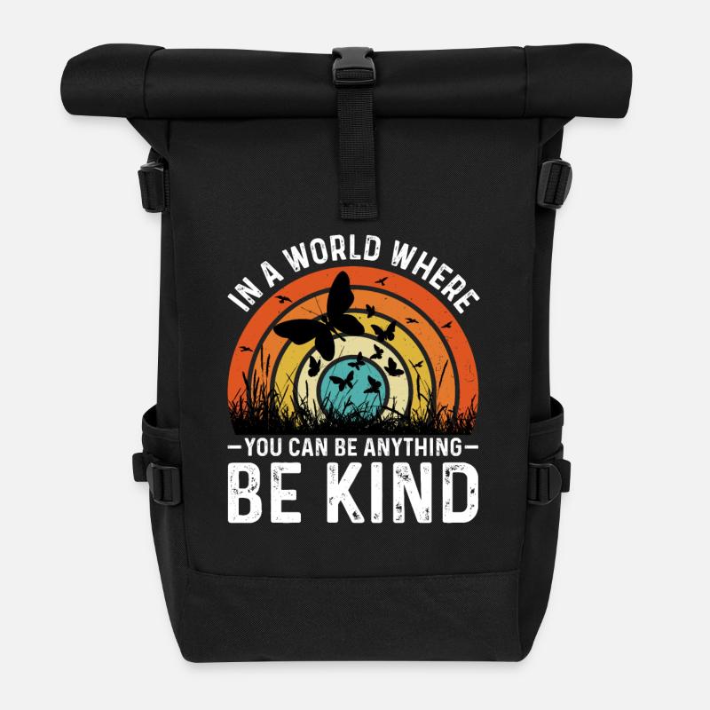 Botschaft der Freundlichkeit mit Schmetterlingen und der Natur - Rolltop Rucksack - Schwarz