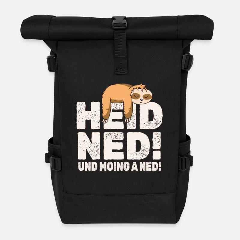 Faultier Hei Ned und ming a ned - Rolltop Rucksack - Schwarz