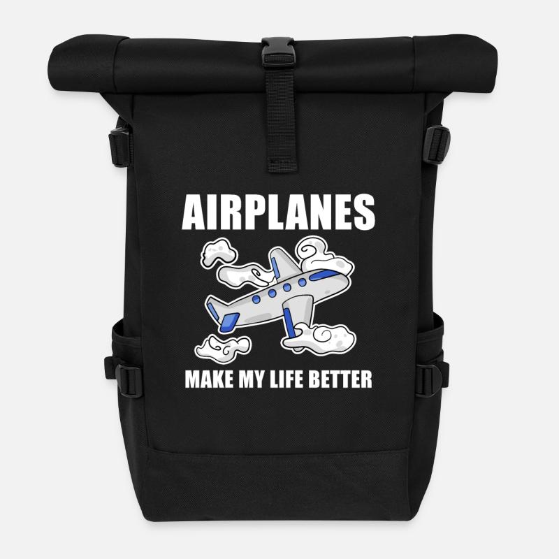 Flugzeug - Rolltop Rucksack - Schwarz