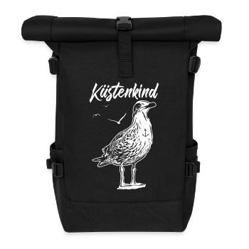 Küstenkind | Möwe | Anker - Rolltop Rucksack - Schwarz - Vorne