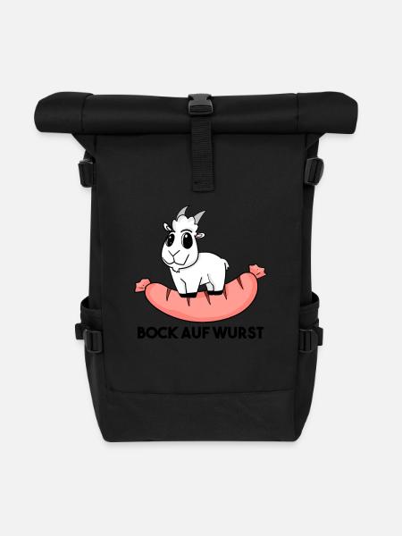 Bock auf Wurst - Ziege Ziegenbock - Rolltop Rucksack - Schwarz