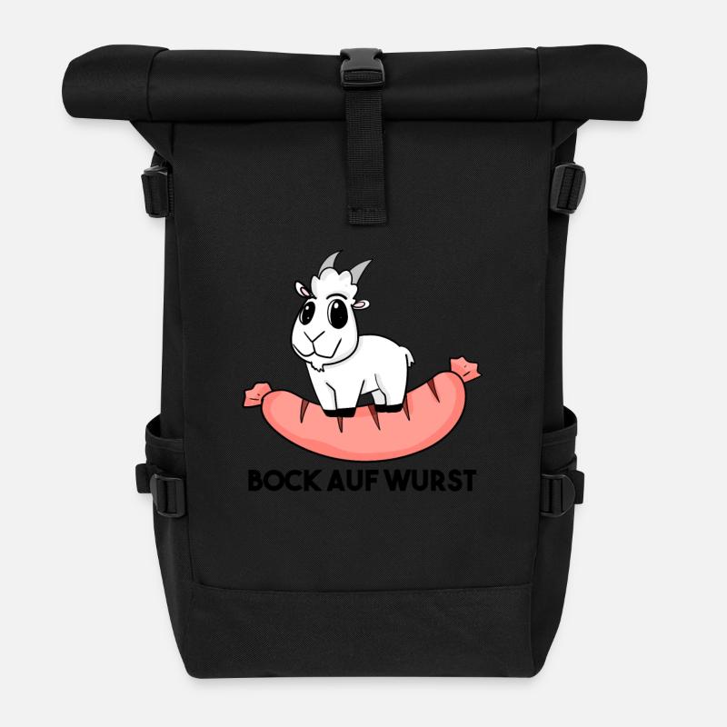 Bock auf Wurst - Ziege Ziegenbock - Rolltop Rucksack - Schwarz