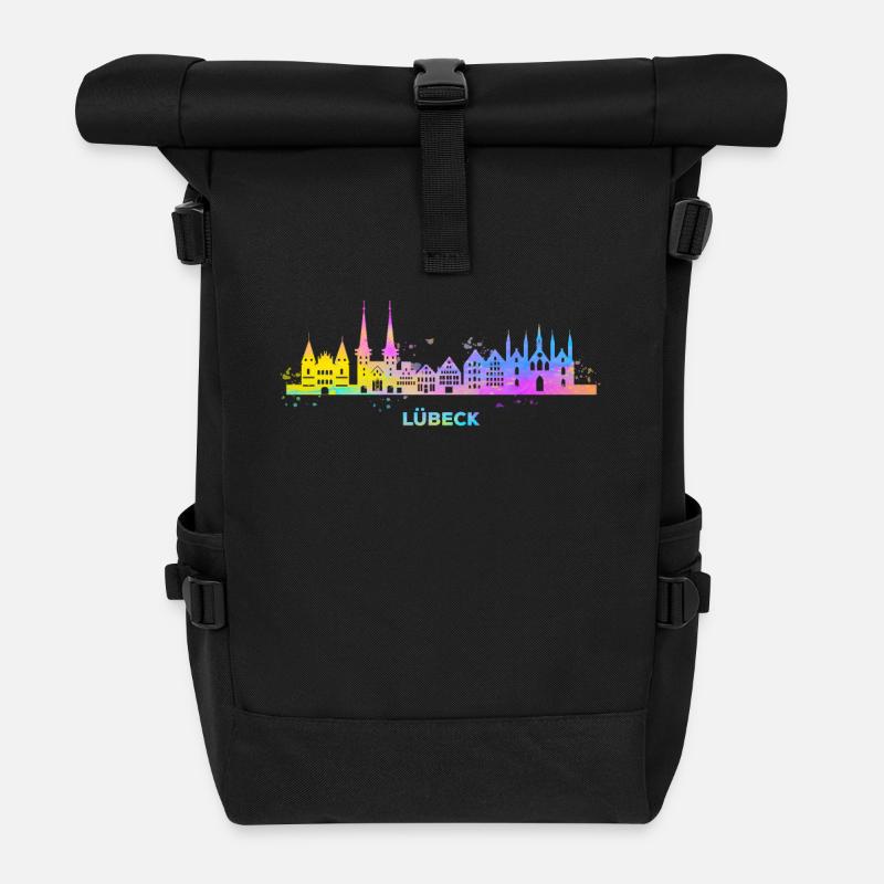 Lübeck Skyline Bunt Lübecker Norddeutschland - Rolltop Rucksack - Schwarz