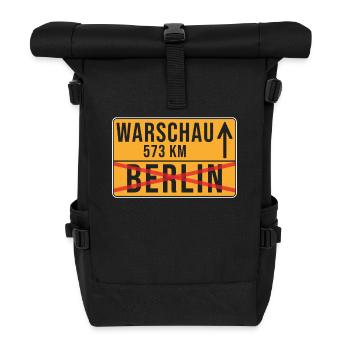 Warschau Berlin Umzug Ortschild - Rolltop Rucksack - Schwarz - Vorne