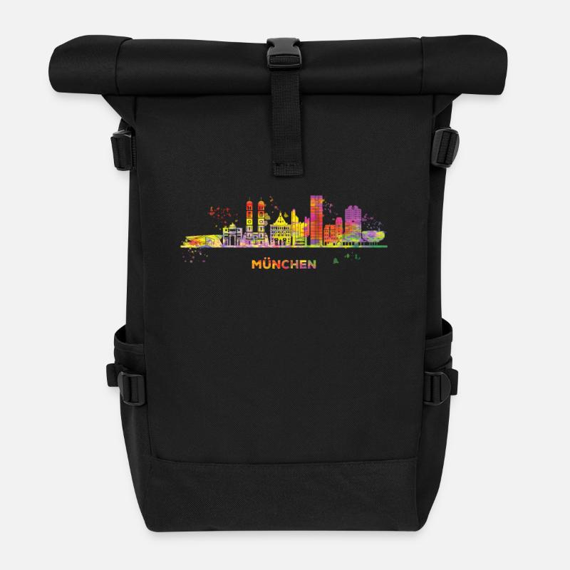 München Skyline Bunt Münchener Frauenkirche - Rolltop Rucksack - Schwarz