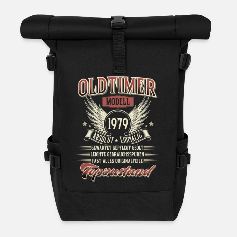 1979 Geboren Geburtstag Oldtimer - Rolltop Rucksack - Schwarz