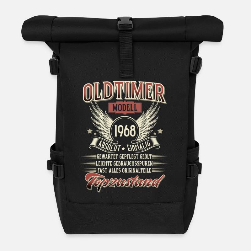 1968 Geboren Geburtstag Oldtimer - Rolltop Rucksack - Schwarz
