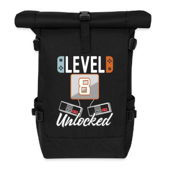 Level 8. freigeschaltet Gamer Geschenkidee - Rolltop Rucksack - Schwarz - Vorne