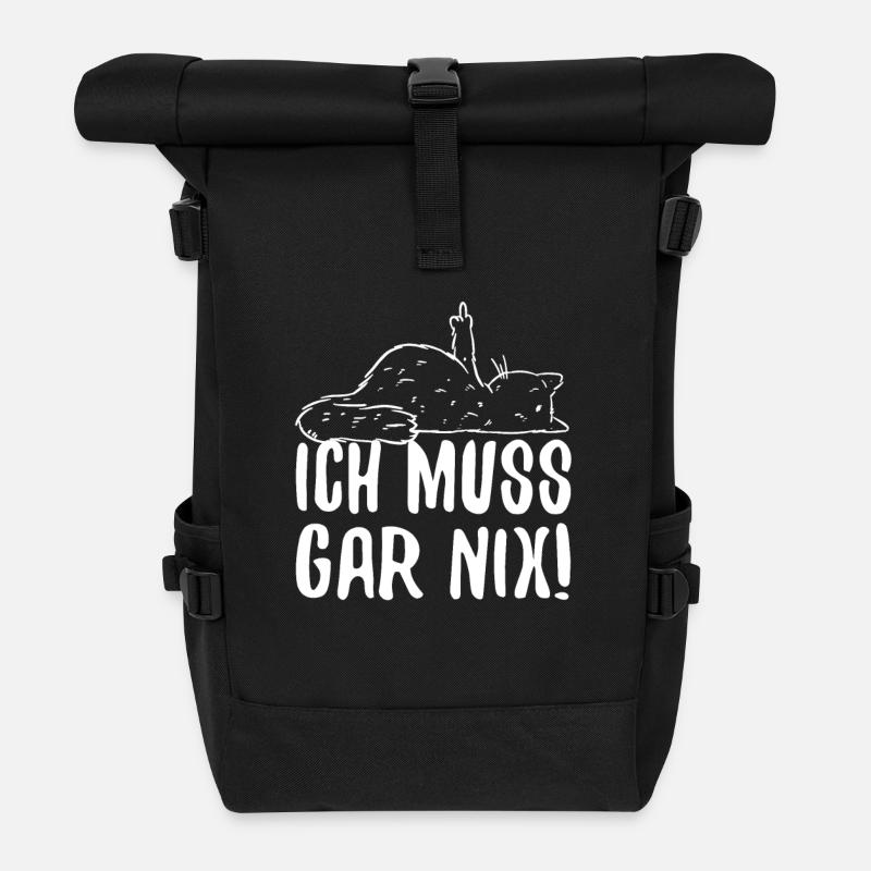 Stinkefinger Mittelfinger Ich Muss Gar Nix Katze - Rolltop Rucksack - Schwarz