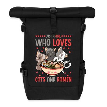 Ramen und Katzen Ramennudeln Nudelsuppe - Rolltop Rucksack - Schwarz - Vorne