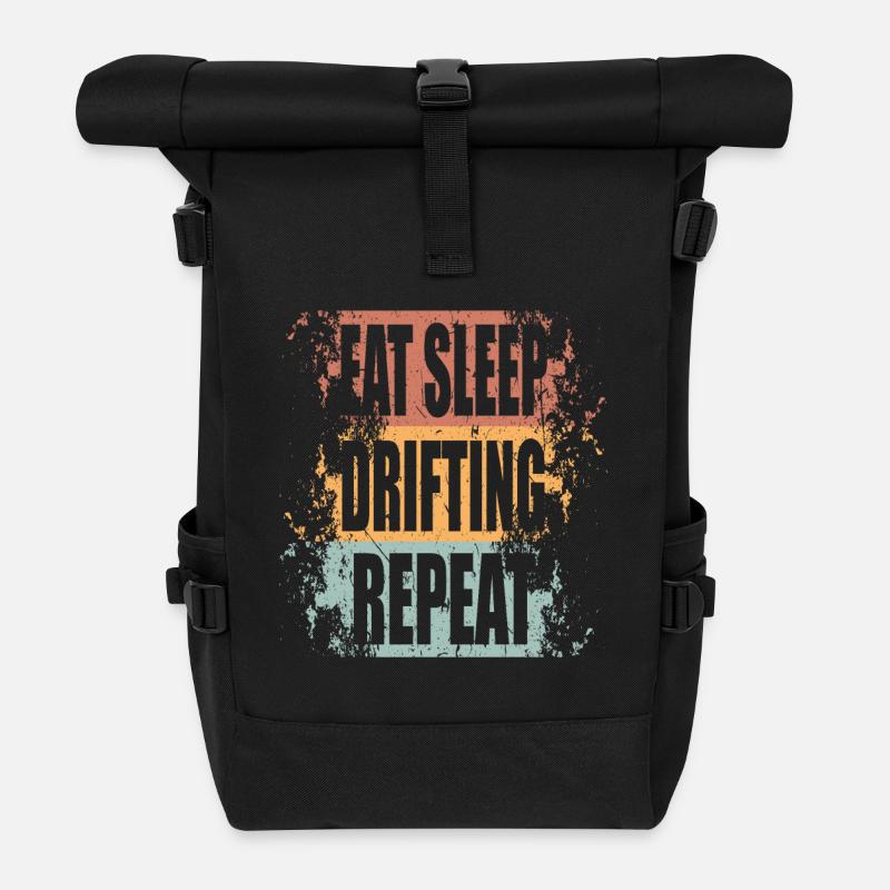 Drifting Eat Sleep Repeat - Rolltop Rucksack - Schwarz