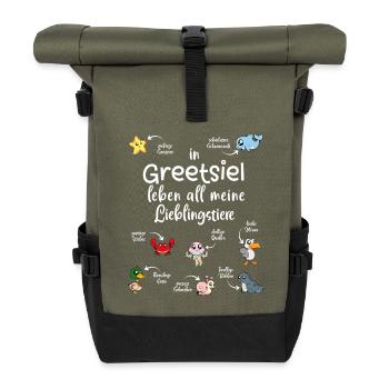 Meine Lieblingstiere in Greetsiel - Rolltop Rucksack - Olive/Schwarz - Vorne