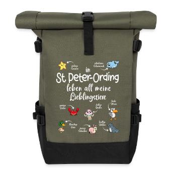 Meine Lieblingstiere in St. Peter-Ordíng - Rolltop Rucksack - Olive/Schwarz - Vorne