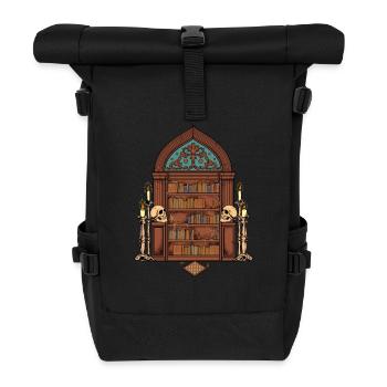 Gotisches Bücherregal - Dark Academia - Rolltop Rucksack - Schwarz - Vorne