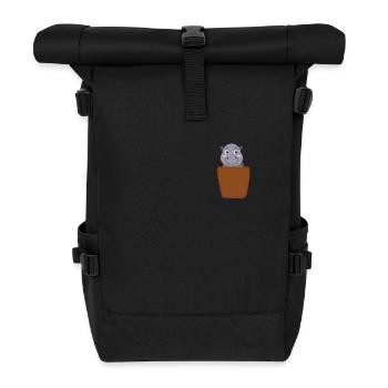 Hippo in Brusttasche - Rolltop Rucksack - Schwarz - Vorne