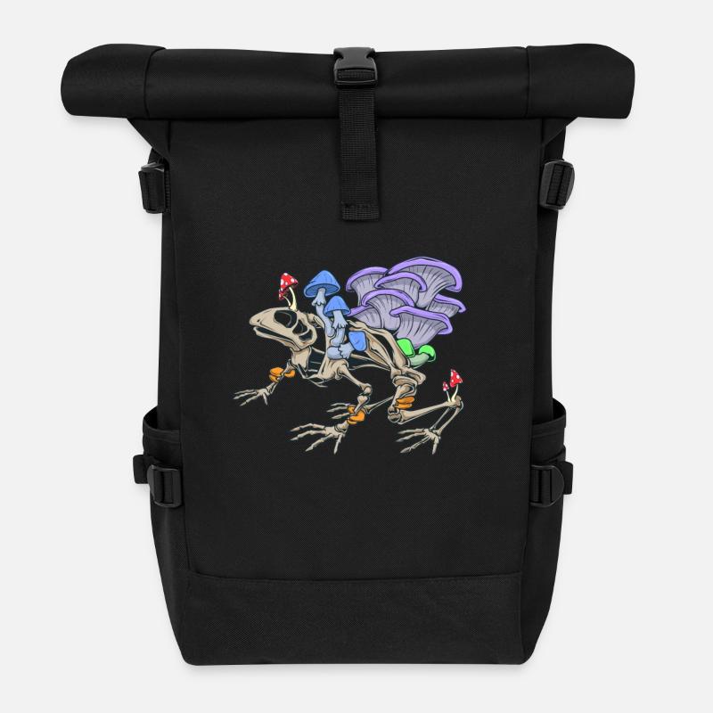 Froschskelett mit Pilzen - Rolltop Rucksack - Schwarz