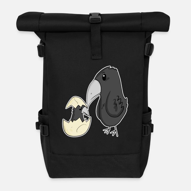 Krähe mit Baby Krähe - Rolltop Rucksack - Schwarz