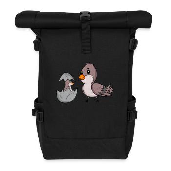 House Sparrow with Baby House Sparrow - Roll Top Backpack - black - Front