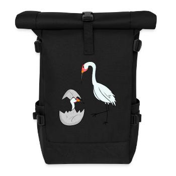 Crane with baby crane - Roll Top Backpack - black - Front