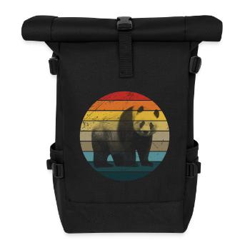 Panda Retro | Nature & Wildlife - Roll Top Backpack - black - Front