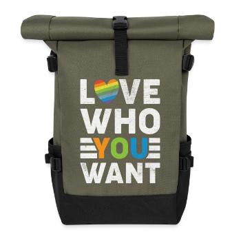 Pride Statement | Love Is Love - Roll Top Backpack - olive/black - Front