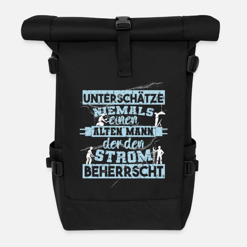 Unterschätze niemals einen ALTEN MANN der Strom - Rolltop Rucksack - Schwarz