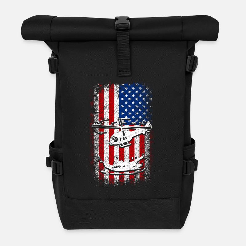 Usa American Flag Helicopter - Rolltop Rucksack - Schwarz