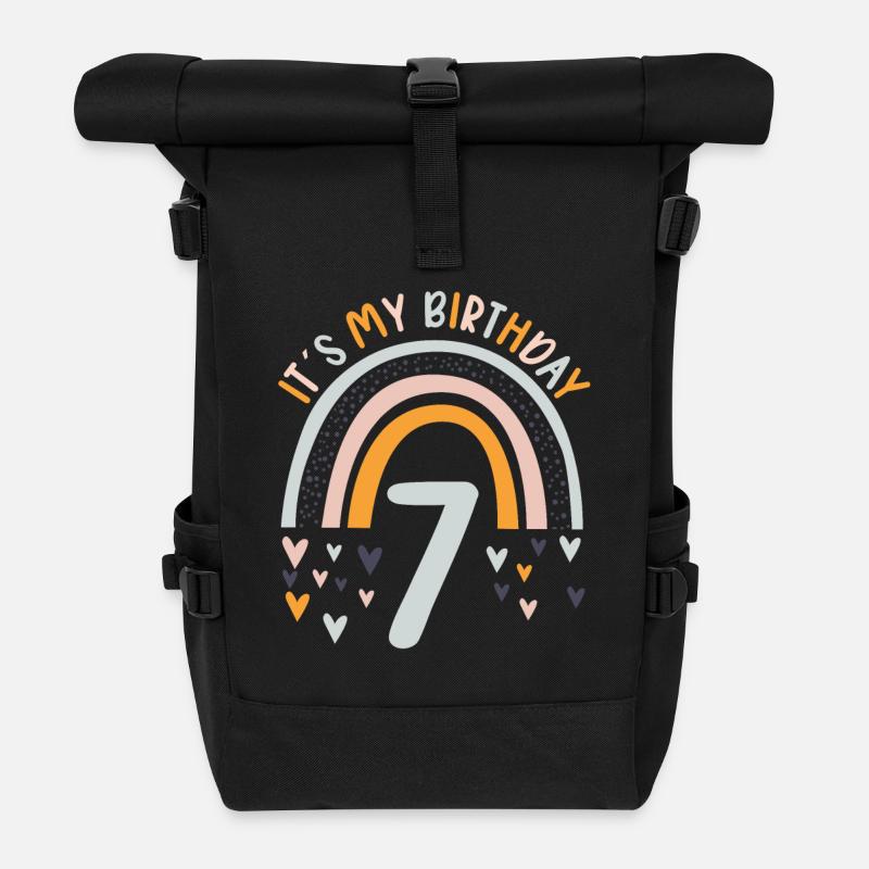 7 Jahre Rainbow Regenbogen 7. Geburtstag - Rolltop Rucksack - Schwarz