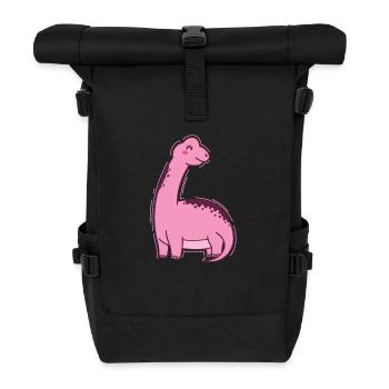 rosa Dino mit langem Hals Dinosaurier - Rolltop Rucksack - Schwarz - Vorne
