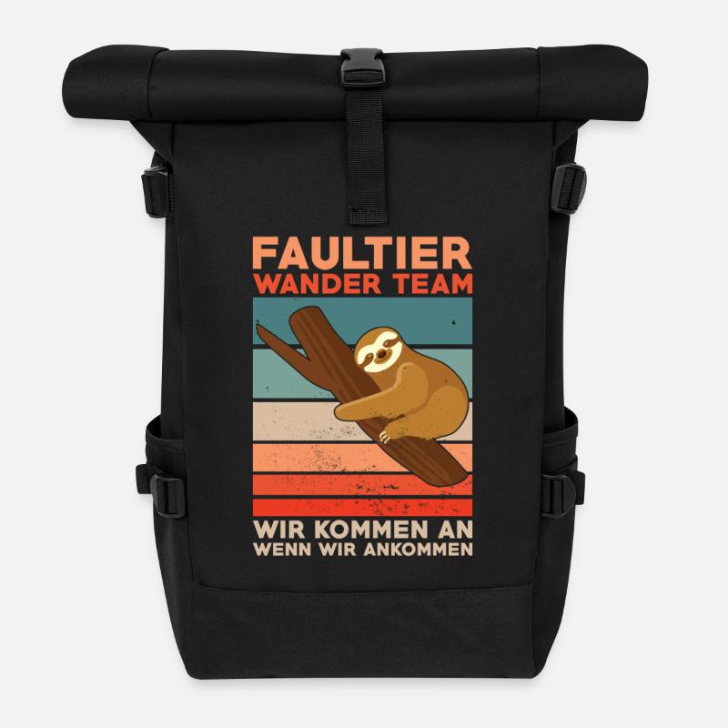 Faultier Wanderteam - Rolltop Rucksack - Schwarz