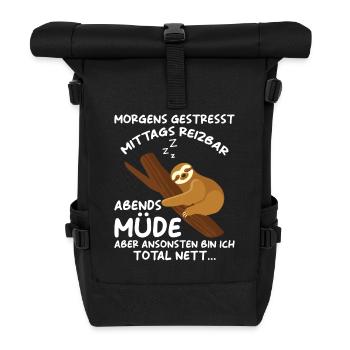 Faultier Geschenk Faultier Sprüche - Rolltop Rucksack - Schwarz - Vorne
