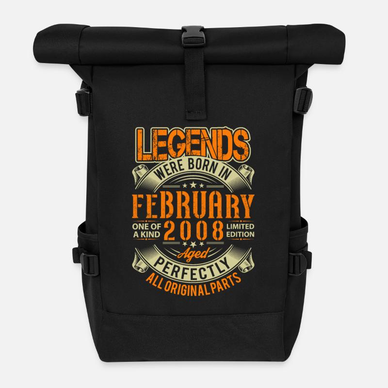 2008 Februar Geburtstag Legende - Rolltop Rucksack - Schwarz