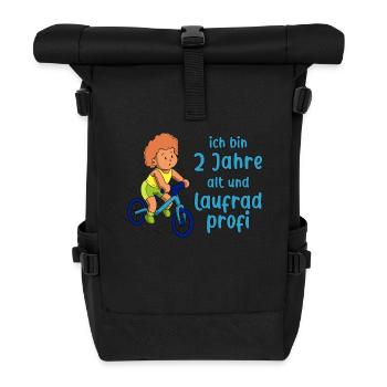 Junge 2 Jahre alt und Profi auf dem Laufrad - Rolltop Rucksack - Schwarz - Vorne